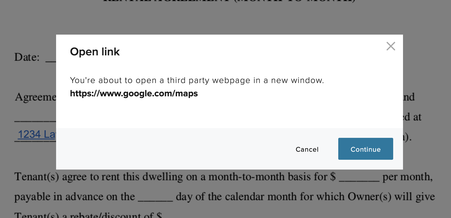 The clickable link will open in a new window