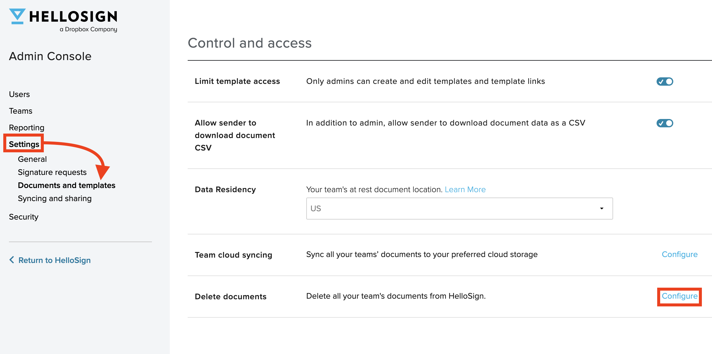 Configuration des préférences de suppression des documents