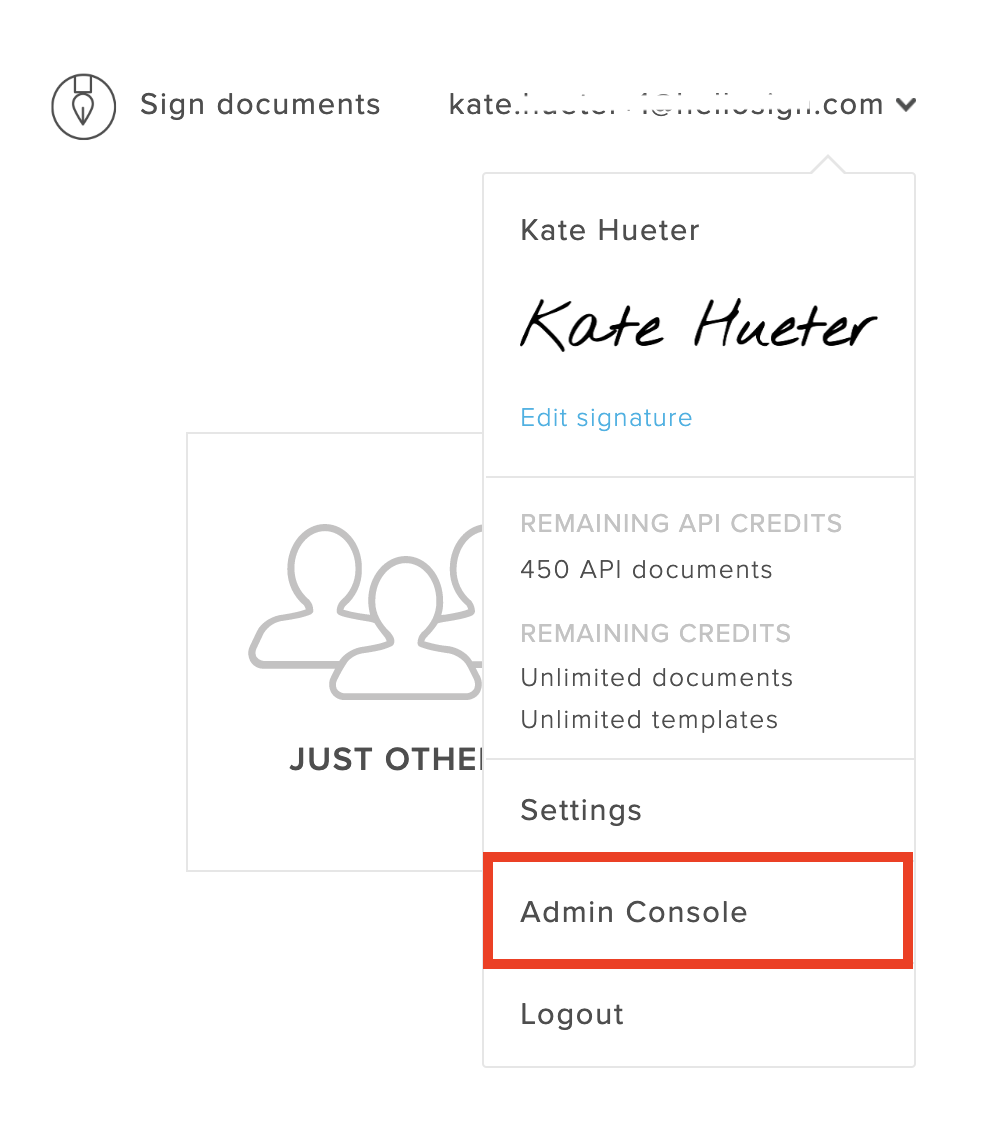Sign into HelloSign with your admin credentials