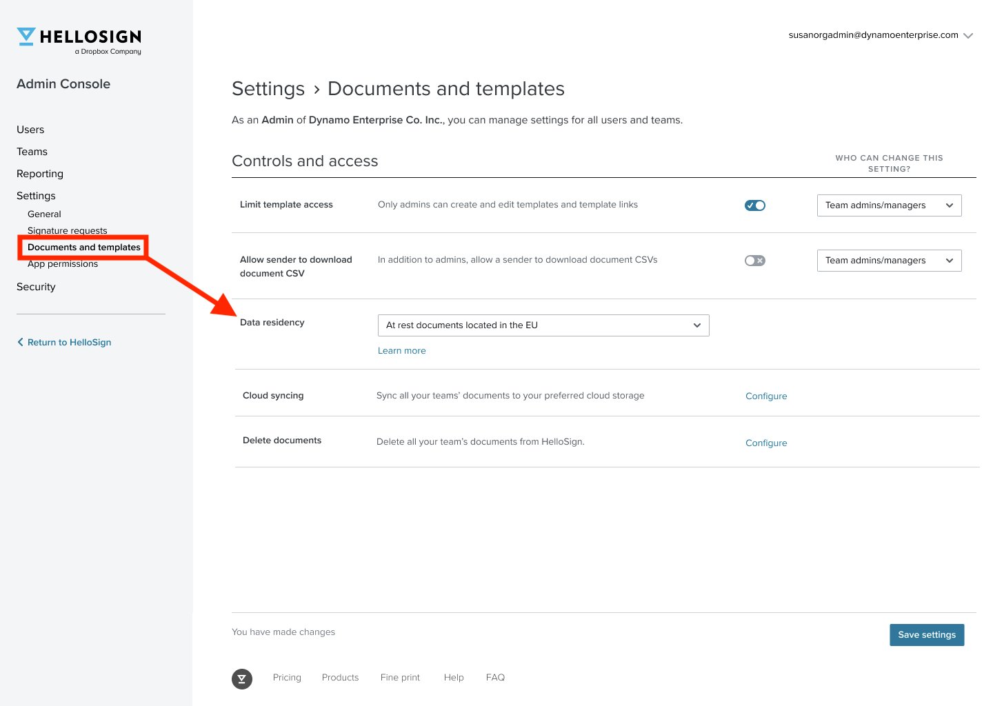Update your data storage preference in the admin console