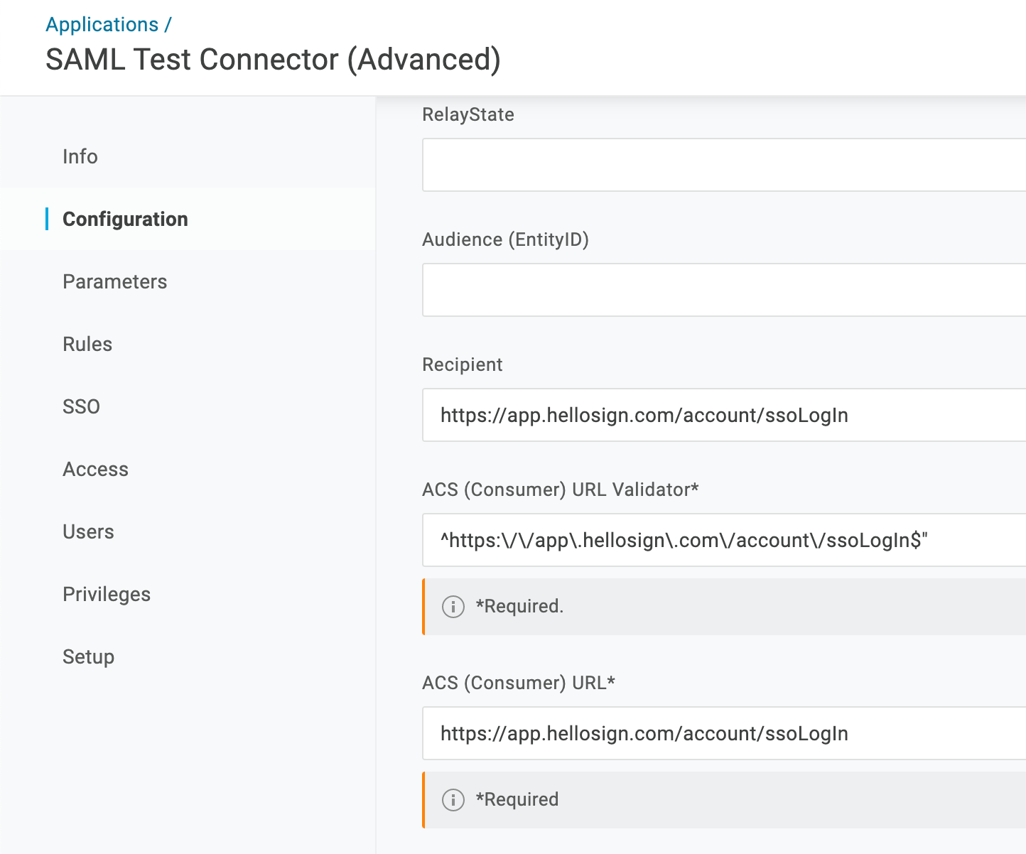 OneLogin SAML-testconnector